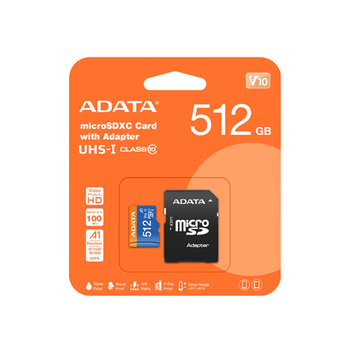 کارت حافظه میکرو اس دی ای دیتا مدل ADATA Premier MicroSDXC +ADP V10 R100 W25 512GB